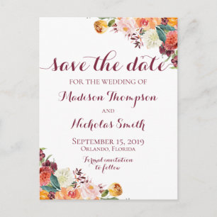Fleur automne Enregistrer la date Cartes postales,