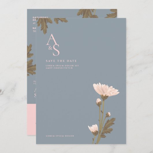 Fleur avec Faire-part de mariage à thème rose et b (Devant / Derrière)