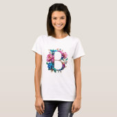Fleur B - Elégant T-shirt Floral Initial pour Wom (Devant entier)