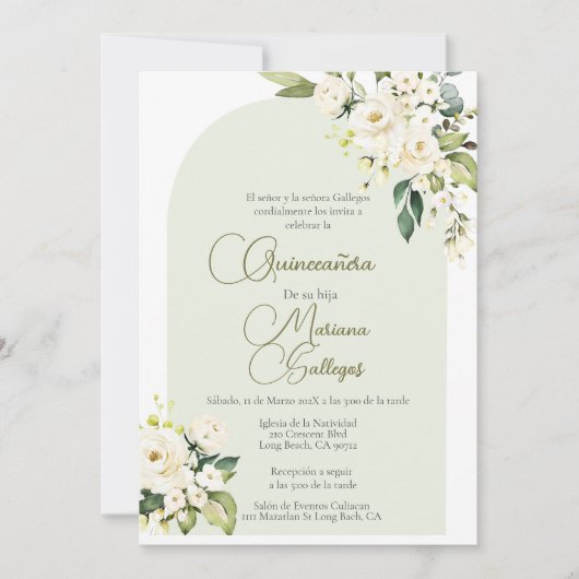 Fleur blanche avec cadre Quinceanera invitation (Devant)