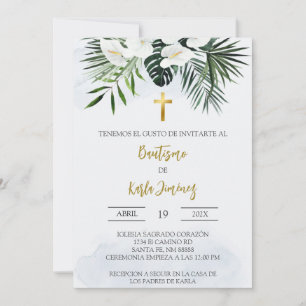 Fleur blanche Baptême espagnole Invitation