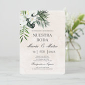 Fleur blanche beige Faire-part de mariage espagnol (Debout devant)