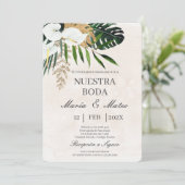 Fleur blanche beige Faire-part de mariage espagnol (Debout devant)