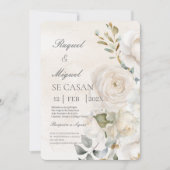 Fleur blanche beige Faire-part de mariage espagnol (Devant)