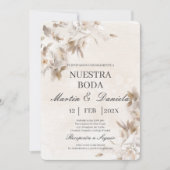 Fleur blanche beige Faire-part de mariage espagnol (Devant)