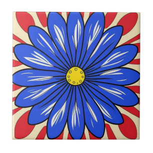 Fleur blanche, bleue et rouge Carreaux de céramiqu