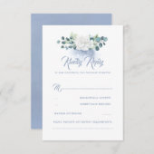 Fleur blanche Dusty Blue Wedding RSVP (Devant / Derrière)