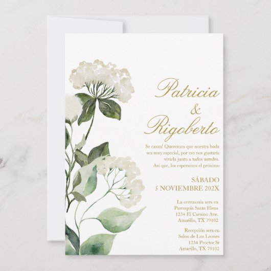 Fleur blanche Elégant mariage Invitation en espagn (Devant)