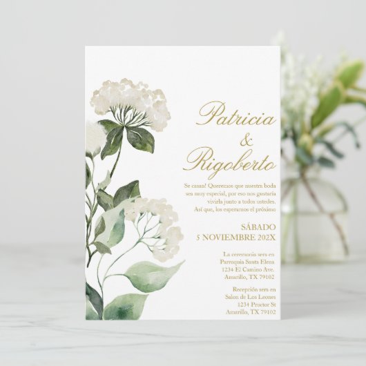 Fleur blanche Elégant mariage Invitation en espagn (Debout devant)