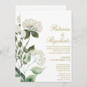 Fleur blanche Elégant mariage Invitation en espagn (Devant / Derrière)