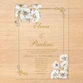 Fleur blanche Elégant mariage Invitation en espagn (Recto)