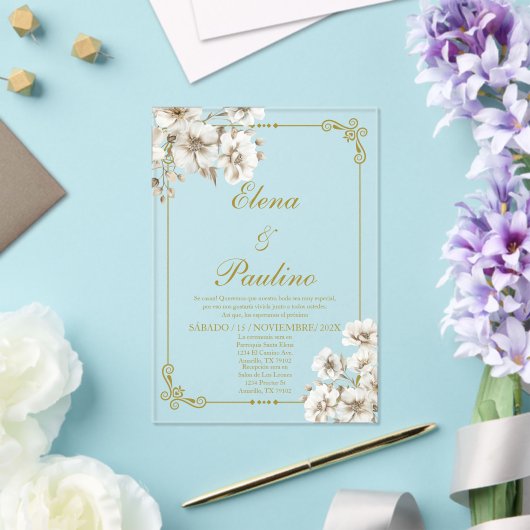 Fleur blanche Elégant mariage Invitation en espagn (Insitu (Mariage))