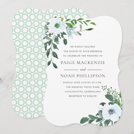 Fleur blanche Elégante été de verdure Invitation (Devant / Derrière)