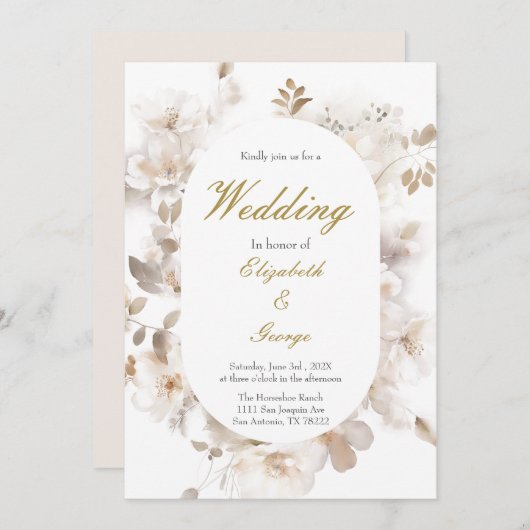 Fleur blanche Elégante invitation au mariage (Devant / Derrière)