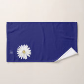Fleur blanche et monogramme sur fond bleu marine (Serviette à main)