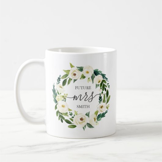 Fleur blanche et Mug de mariage vert - Mme. (Gauche)
