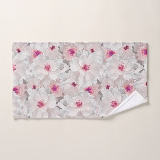 Fleur blanche et rose délicate (Serviette à main)