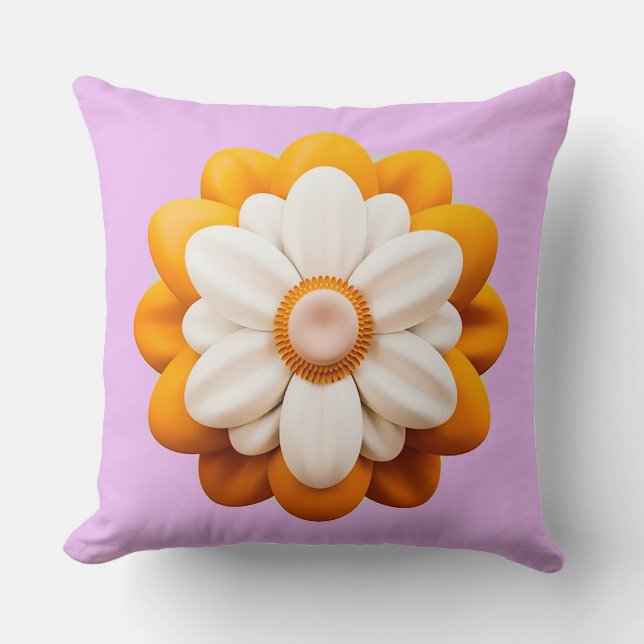🌼 Fleur Blanche Jaune Coussin Décor Accent Cadeau (Recto)