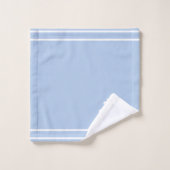 Fleur blanche, monogramme et rayures sur fond bleu (Gant de toilette)