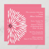 Fleur blanche sur Invitation Baby shower rose (Devant / Derrière)