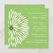 Fleur blanche sur Invitation Baby shower vert (Devant / Derrière)