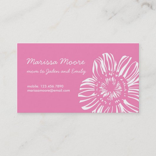 Fleur blanche sur la carte rose (Devant)