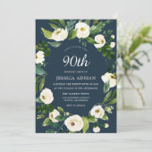 Fleur blanche turquoise 90e Invitation d'anniversa (Debout devant)