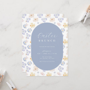 Fleur Bleu Jaune Invitation Brunch de Pâques