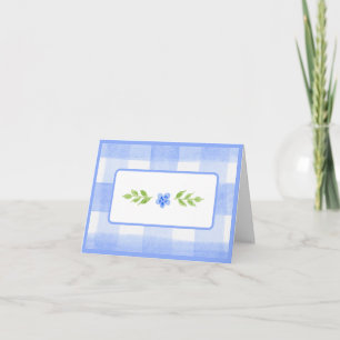 Fleur bleue aquarelle Feuilles vertes Vichy bleu