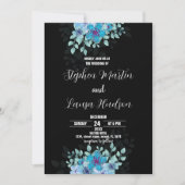 Fleur bleue Black Wedding Invitations (Devant)