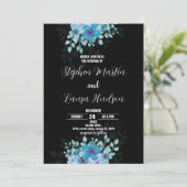 Fleur bleue Black Wedding Invitations (Debout devant)