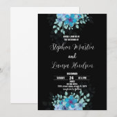 Fleur bleue Black Wedding Invitations (Devant / Derrière)