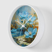 Fleur bleue colorée editable horloge murale (Angle)