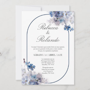 Fleur bleue Elégant Mariage Invitation en espagnol