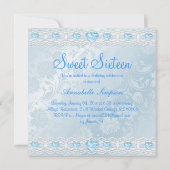 Fleur bleue et Bow Sweet 16 Invitation (Dos)