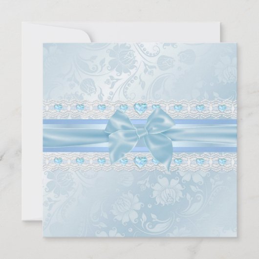 Fleur bleue et Bow Sweet 16 Invitation (Devant)