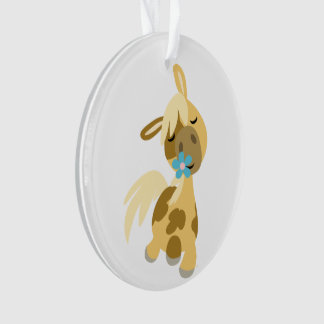 Fleur bleue et joli caricature Pony Acrylique Orne