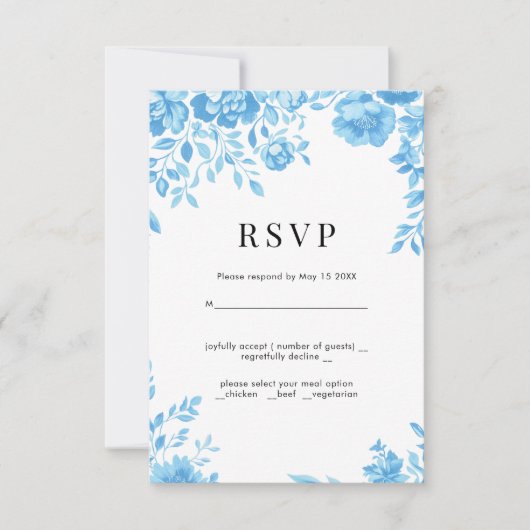 Fleur bleue Mariage floral rétro RSVP (Devant)