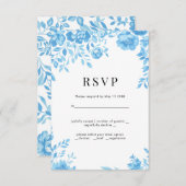 Fleur bleue Mariage floral rétro RSVP (Devant / Derrière)