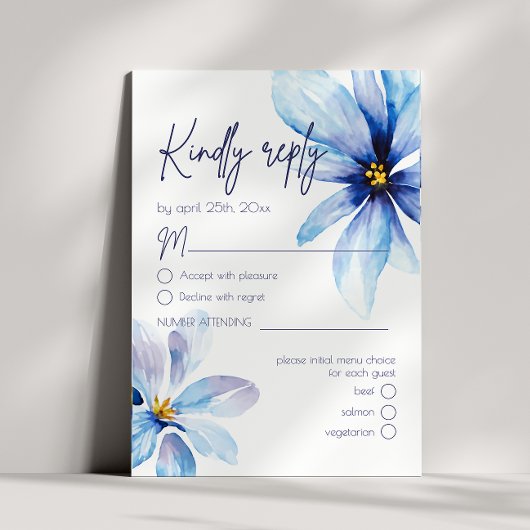 Fleur bleue Minimaliste Menu Choix Mariage RSVP