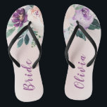 Fleur botanique violet mariée personnalisée<br><div class="desc">Aquarelle botanique fleurie et verdure en bleu,  pêche et violet,  élégant et romantique,  grands cadeaux personnalisés pour la mariée</div>
