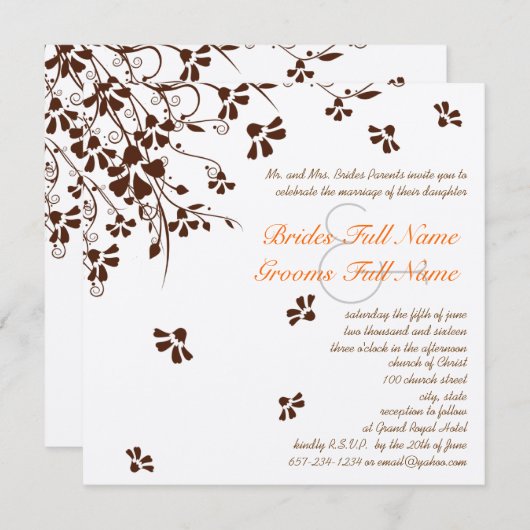 Fleur Brown tourbillonne Invitations de mariage (Devant / Derrière)