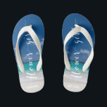 Fleur Calligraphie Plage Mariage Flip Flops<br><div class="desc">Flower girl calligraphie plage mariage flip flops (taille des enfants) avec sangles et texte personnalisable - vous pouvez ajouter Flower nom fille</div>
