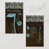 Fleur Carte de visite Damask bleu Brown (Devant / Derrière)