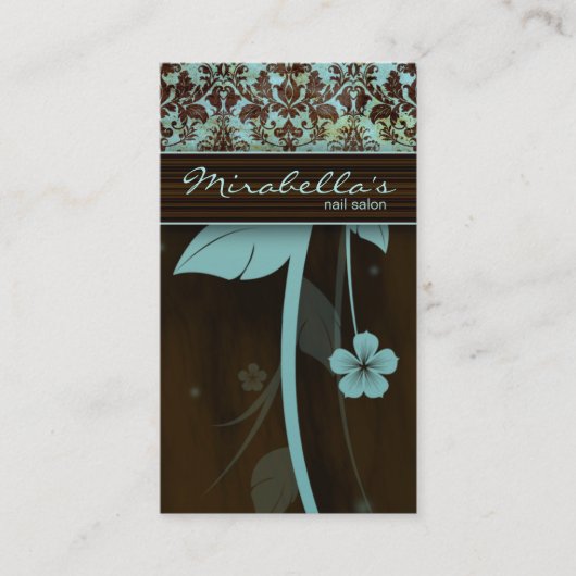 Fleur Carte de visite Damask bleu Brown (Devant)