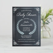 Fleur Chalkboard Baby Shower Invitations (Garçon) (Debout devant)