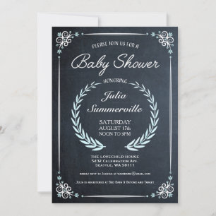 Fleur Chalkboard Baby Shower Invitations (Garçon)