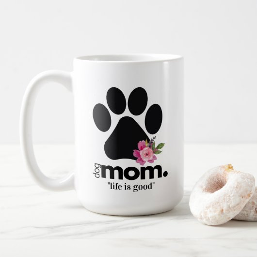 Fleur chien maman empreinte de patte tasse avec ci (Avec donut)