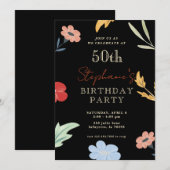 Fleur coloré joyeux 50e anniversaire Invitations (Devant / Derrière)