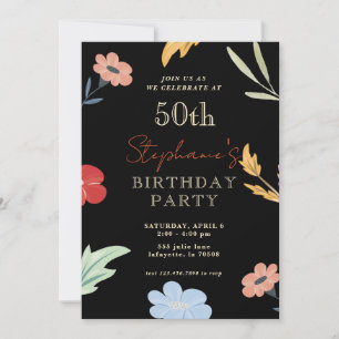 Fleur coloré joyeux 50e anniversaire Invitations